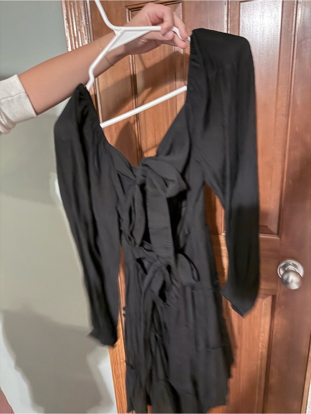 Altar'd State Black Long-Sleeve Tie-Back Mini Dress
